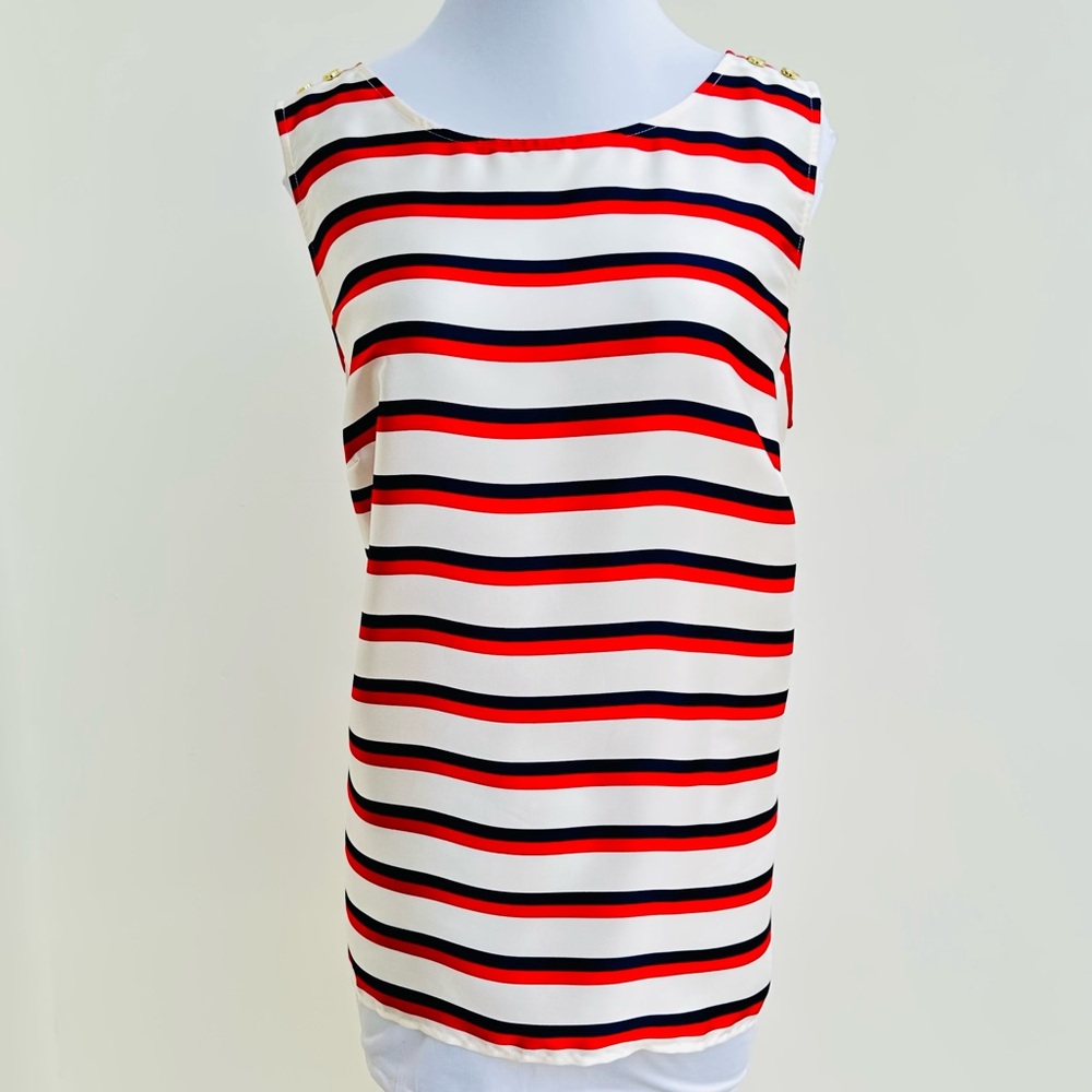 Talbots Striped Sleeveless Top - Red, Black, White